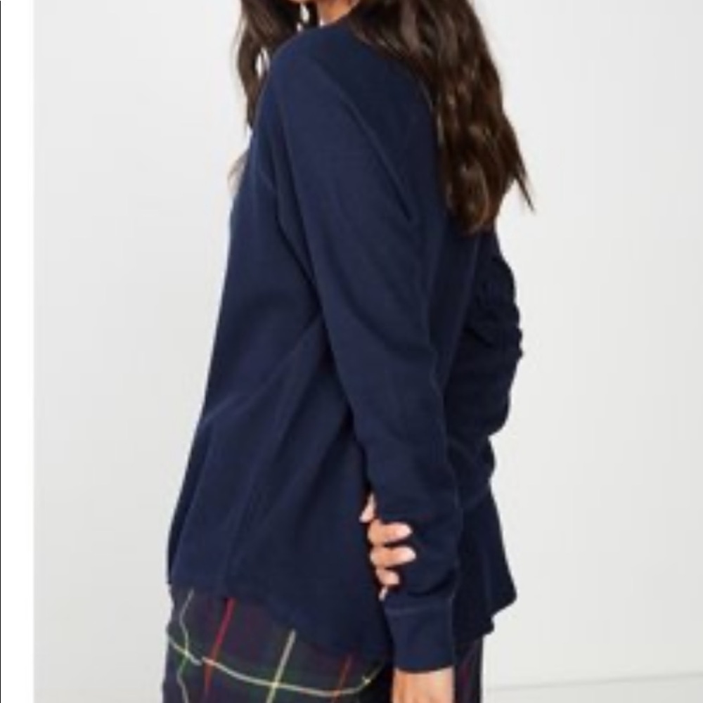 Long sleeve waffle cotton navy tee